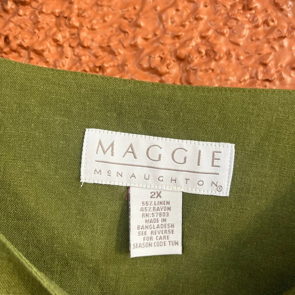 Maggie McNaughton Blouse Womans Plus 2X Green Linen Blend Tank Top Shirt - Picture 2 of 4